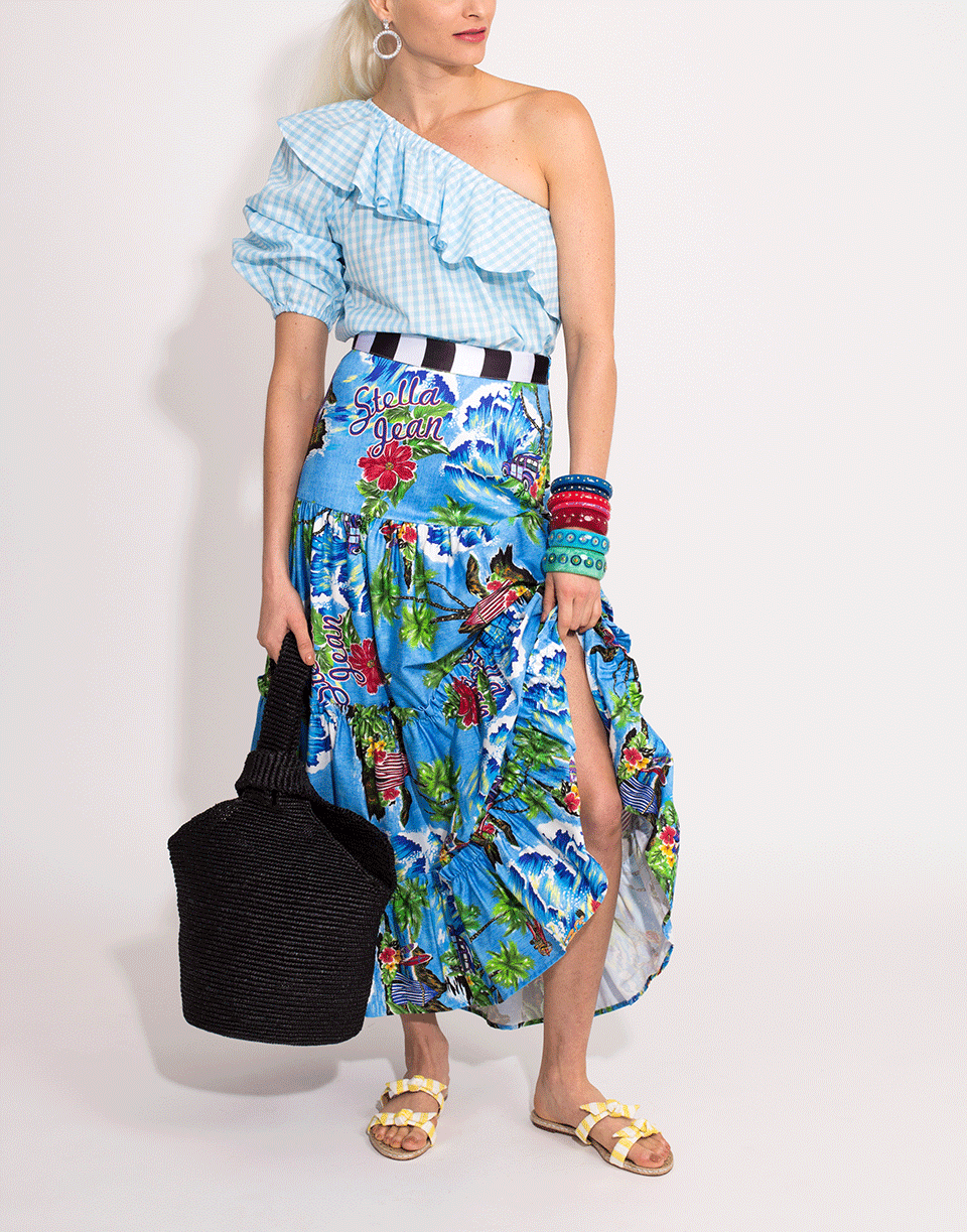 STELLA JEAN-Tropical Print Drop Waist Skirt-