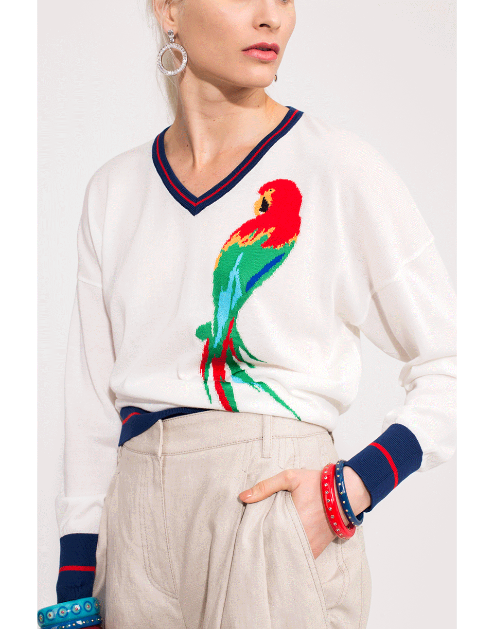 STELLA JEAN-V-Neck Parrot Sweater-