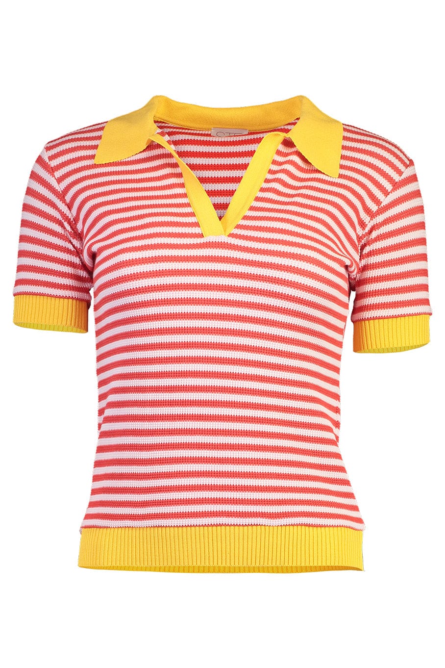 STELLA JEAN-Short Sleeve Stripe Ribbed Polo-