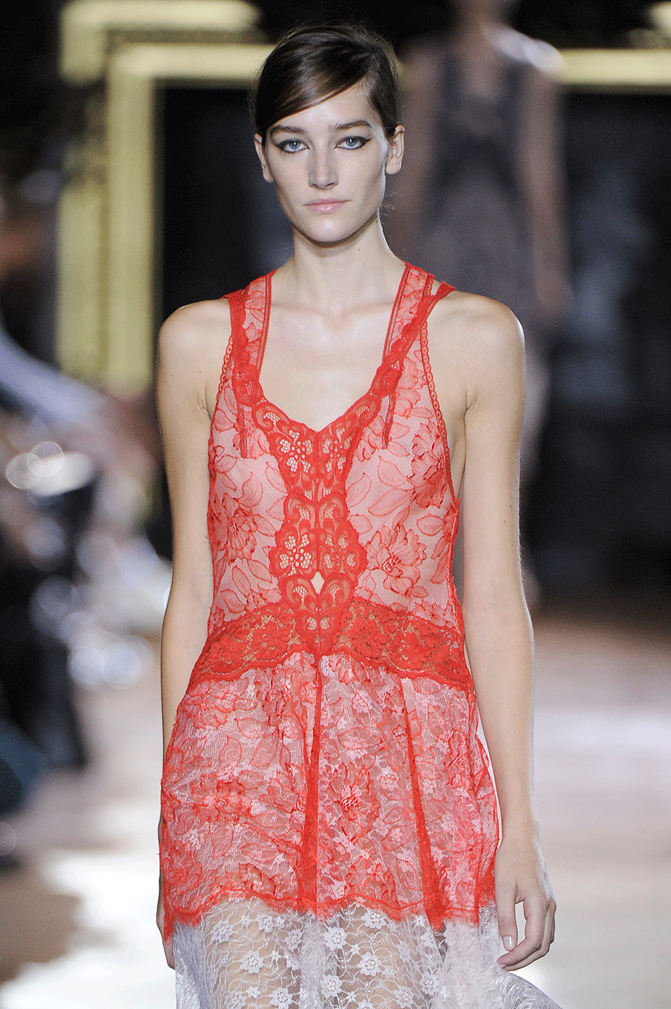 STELLA MCCARTNEY-V-Neck Lace Dress-CHILI