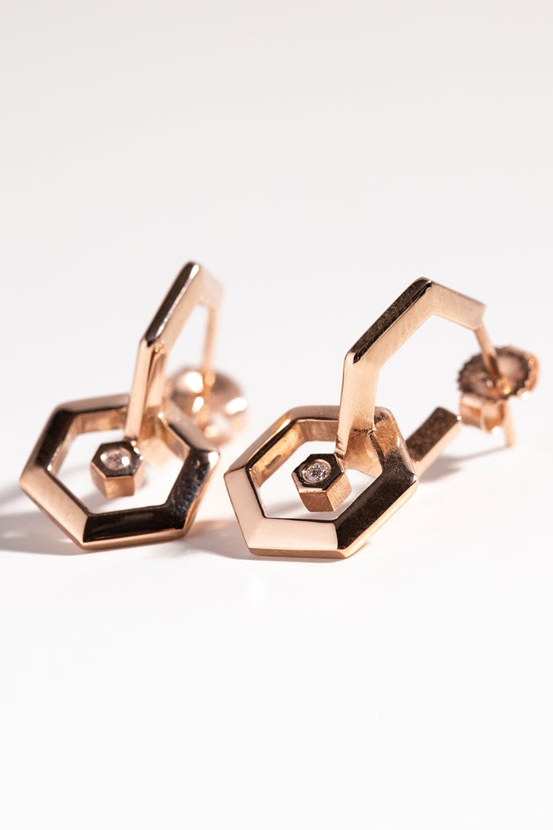 STEPHANIE ANDERS XO-Double Hexagon Diamond Hoops-