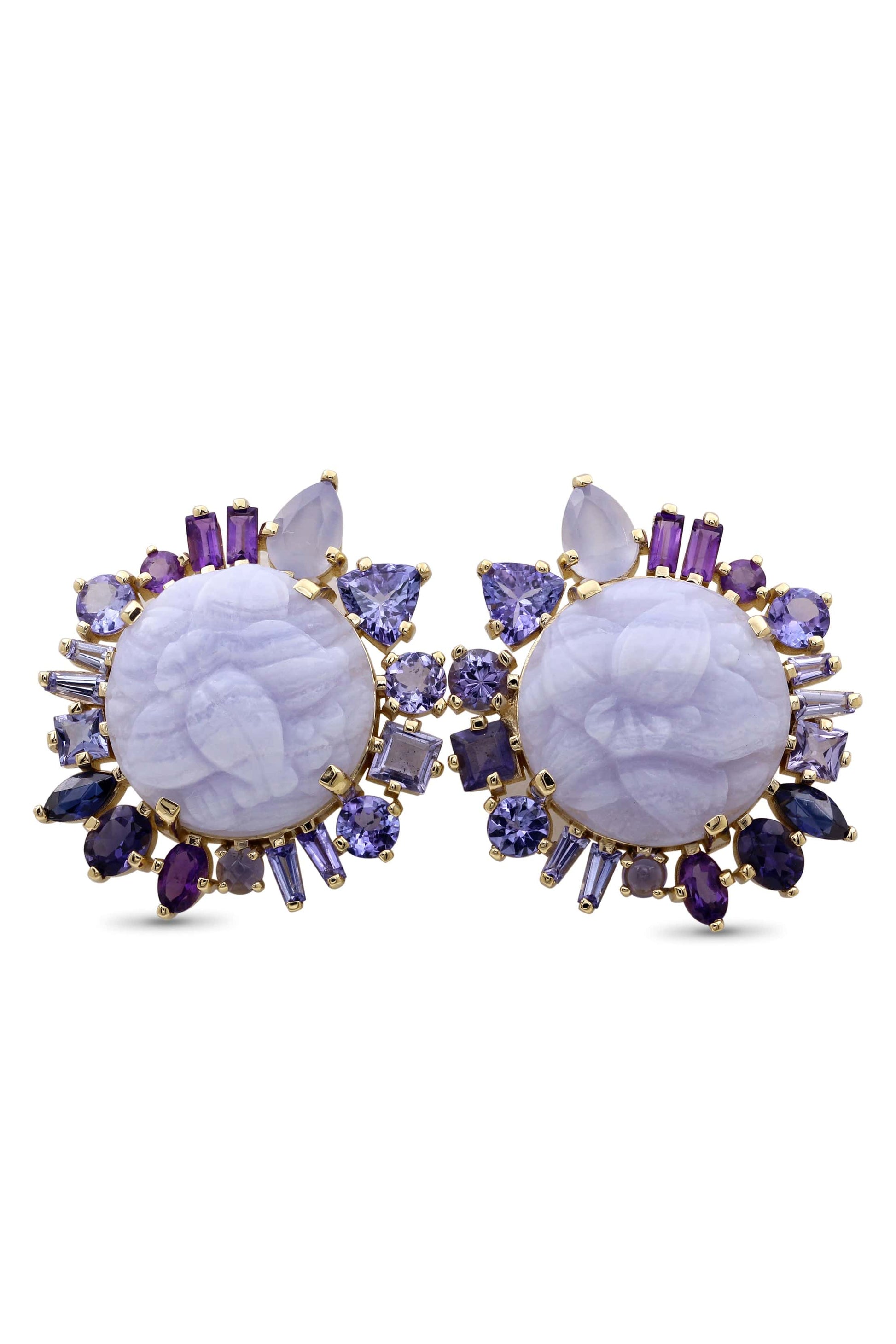 STEPHEN DWECK-Carved Blue Lace Agate Earrings-YELLOW GOLD