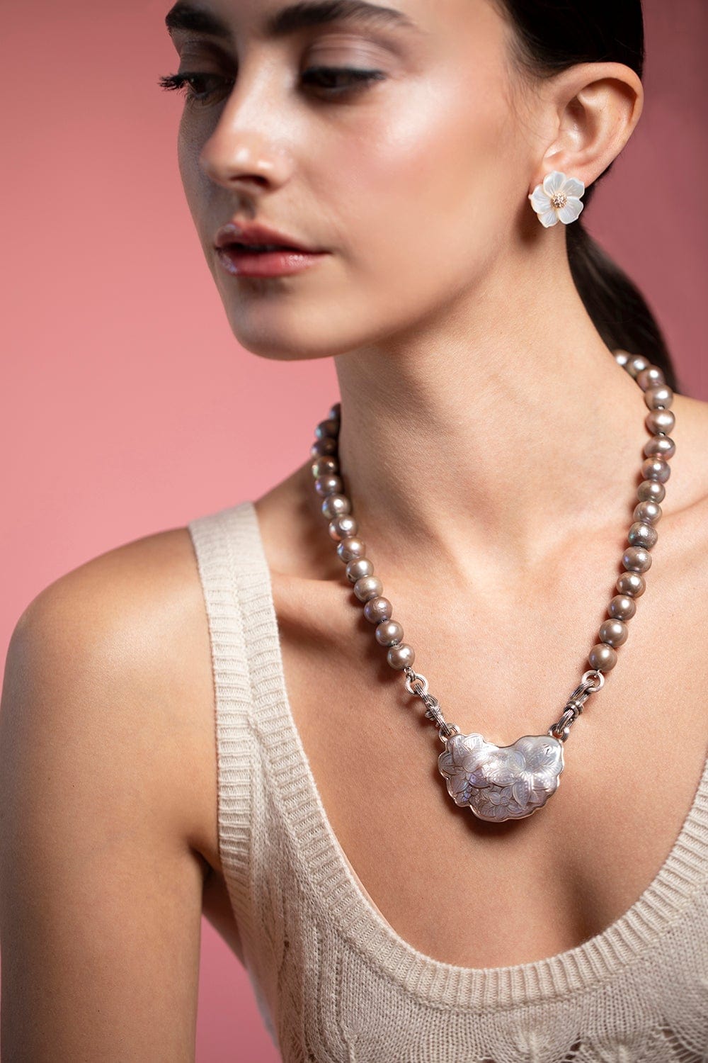 STEPHEN DWECK-Carved Pearl Necklace-SILVER