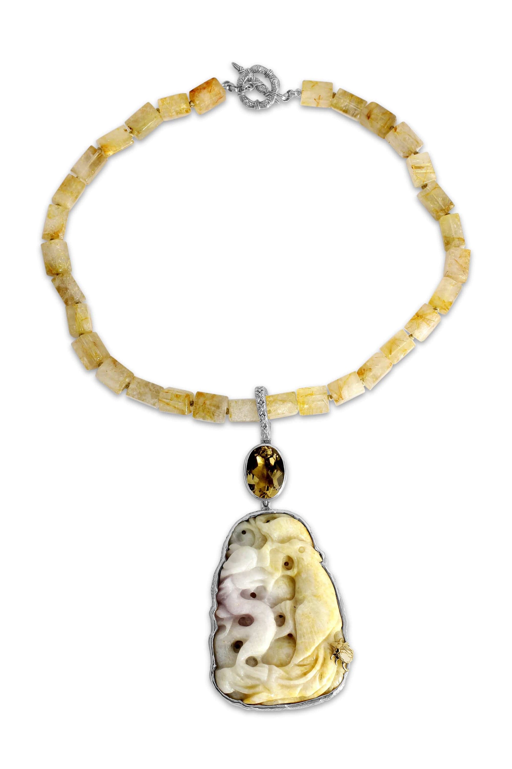 STEPHEN DWECK-Hand Carved Jade and Citrine Necklace-SILVER