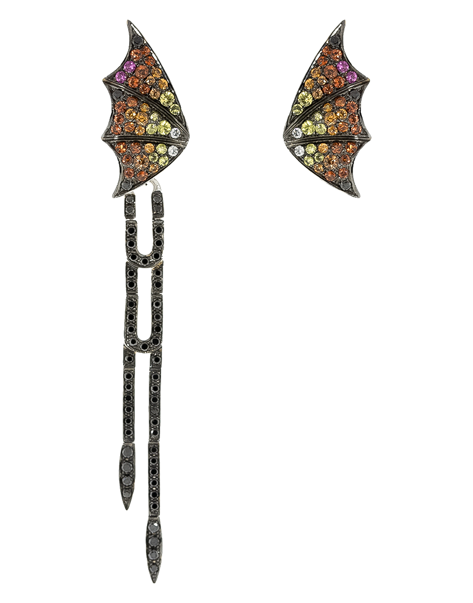 STEPHEN WEBSTER-Fly By Night Long Pave Black Diamond Earrings-WHITE GOLD