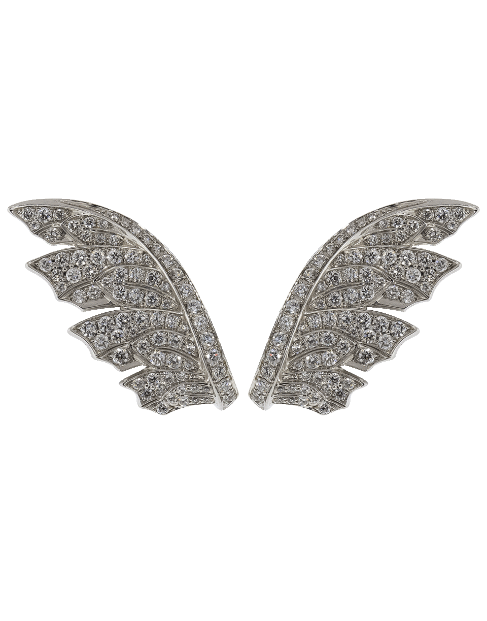 STEPHEN WEBSTER-Magnipheasant Pave Diamond Feather Earrings-WHITE GOLD