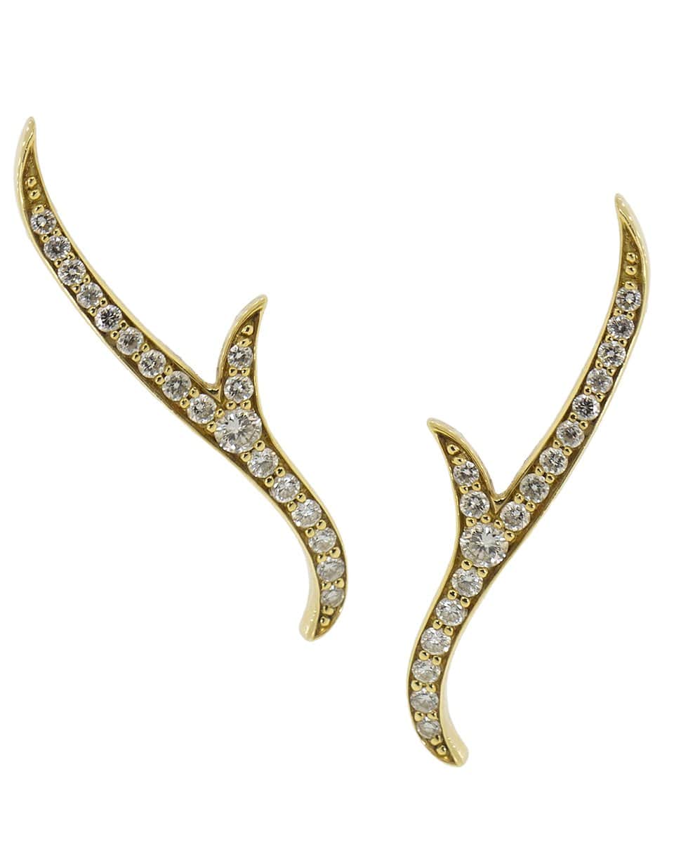 STEPHEN WEBSTER-Diamond Thorn Stem Stud Earrings-YELLOW GOLD