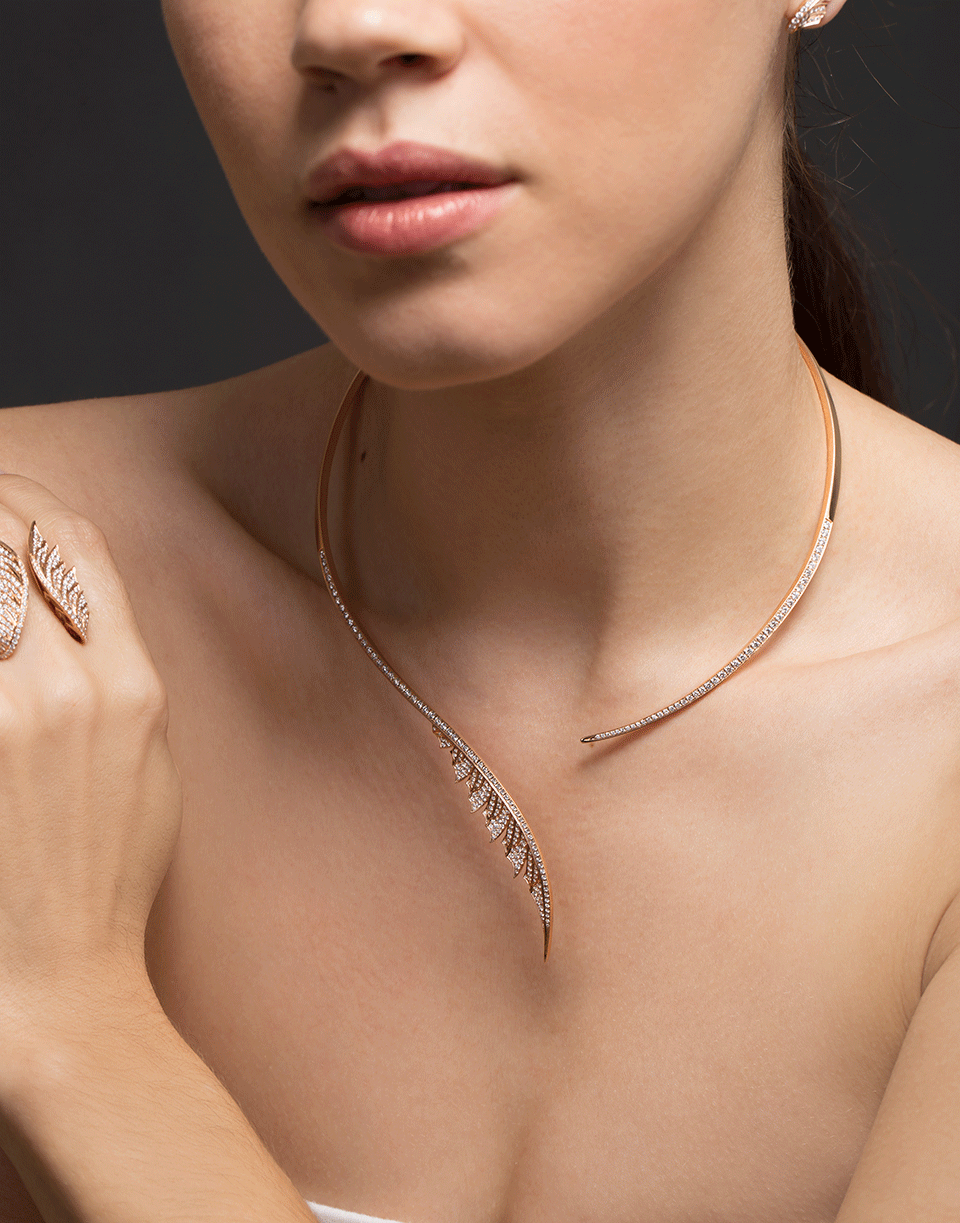 STEPHEN WEBSTER-Magnipheasant Torque Diamond Feather Necklace-ROSE GOLD