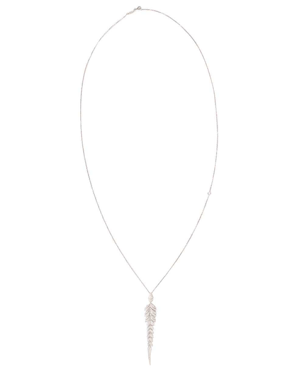STEPHEN WEBSTER-Pave Diamond Feather Pendant Necklace-WHITE GOLD