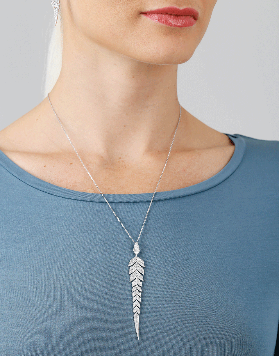 STEPHEN WEBSTER-Pave Diamond Feather Pendant Necklace-WHITE GOLD