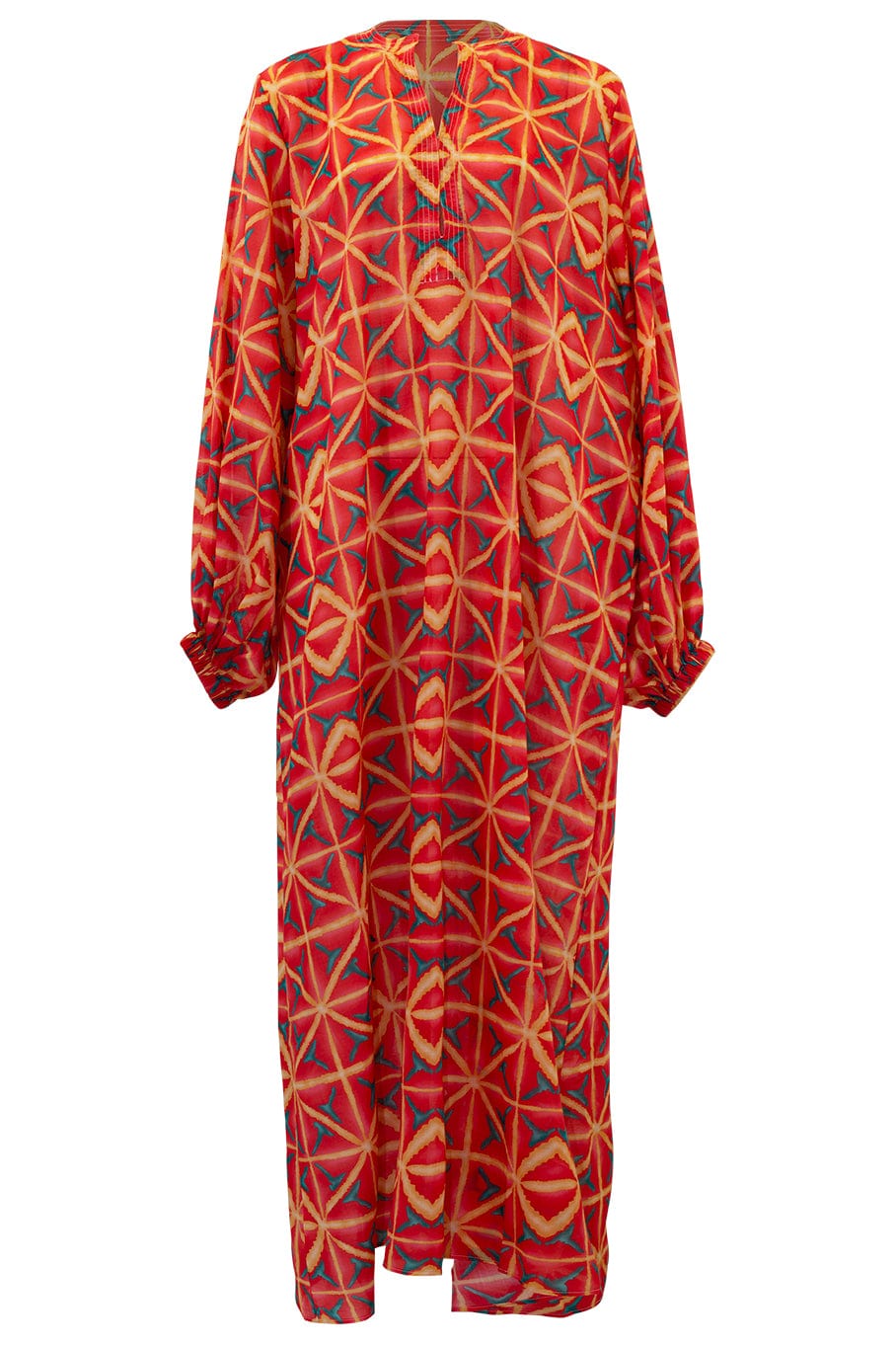 SUNBUNCH-Ambra Long Sleeve V Neck Dress-RED MULTI