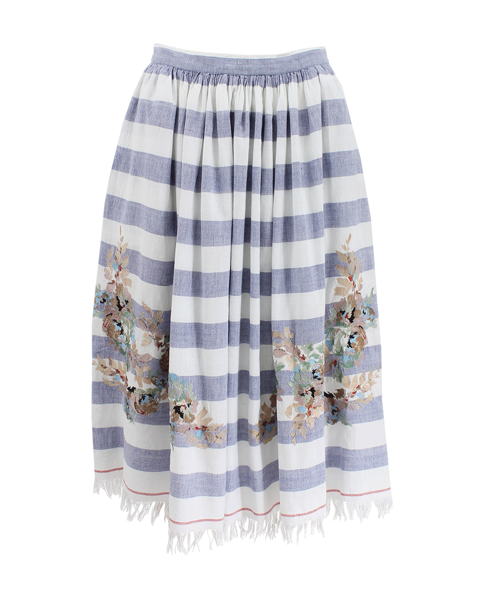 Stripe Embroidered Fringe Skirt CLOTHINGSKIRTKNEE LENGT SUNO   