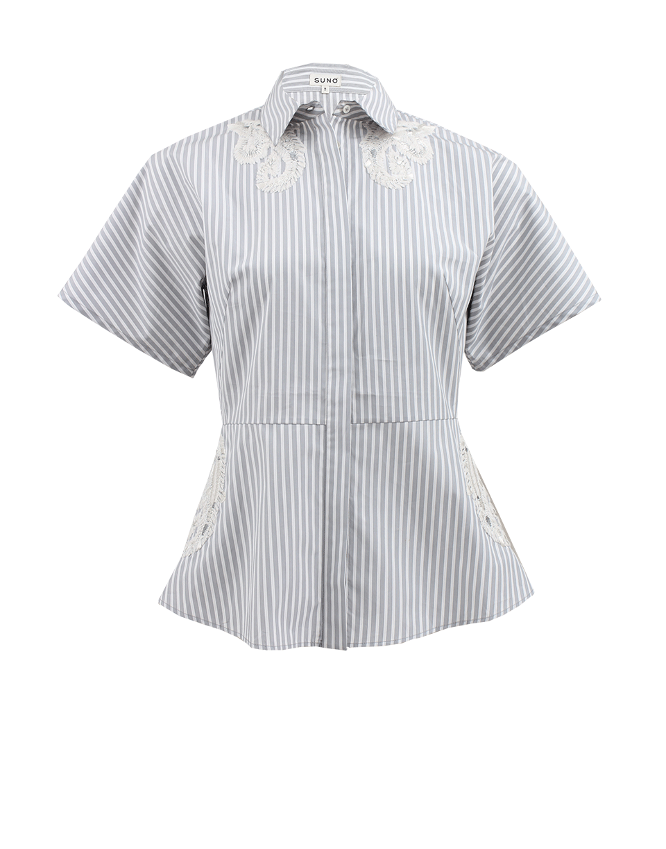 SUNO-Short Sleeve Embroidered Stripe Blouse-