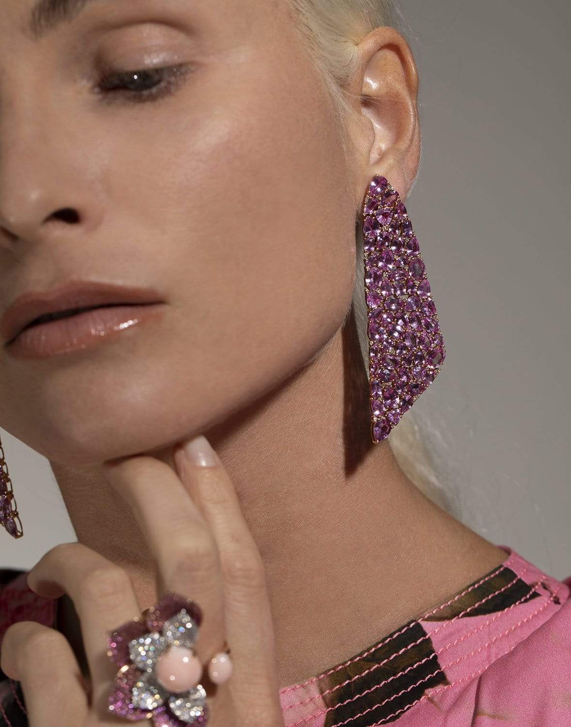 SUTRA-Pink Sapphire Drape Earrings-ROSE GOLD