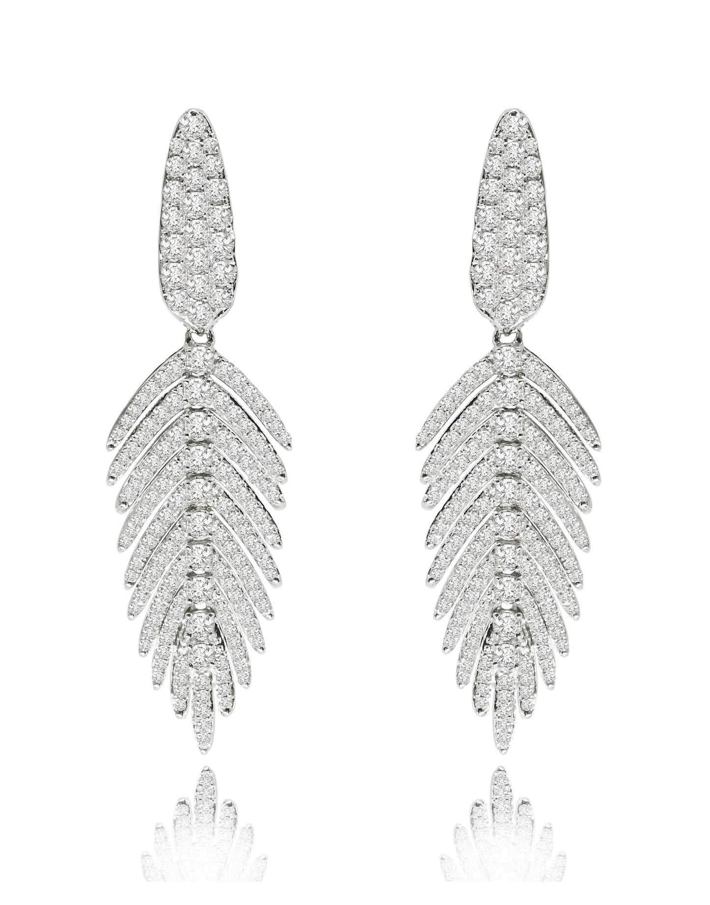 SUTRA-Diamond Feather Earrings - White Gold-WHITE GOLD