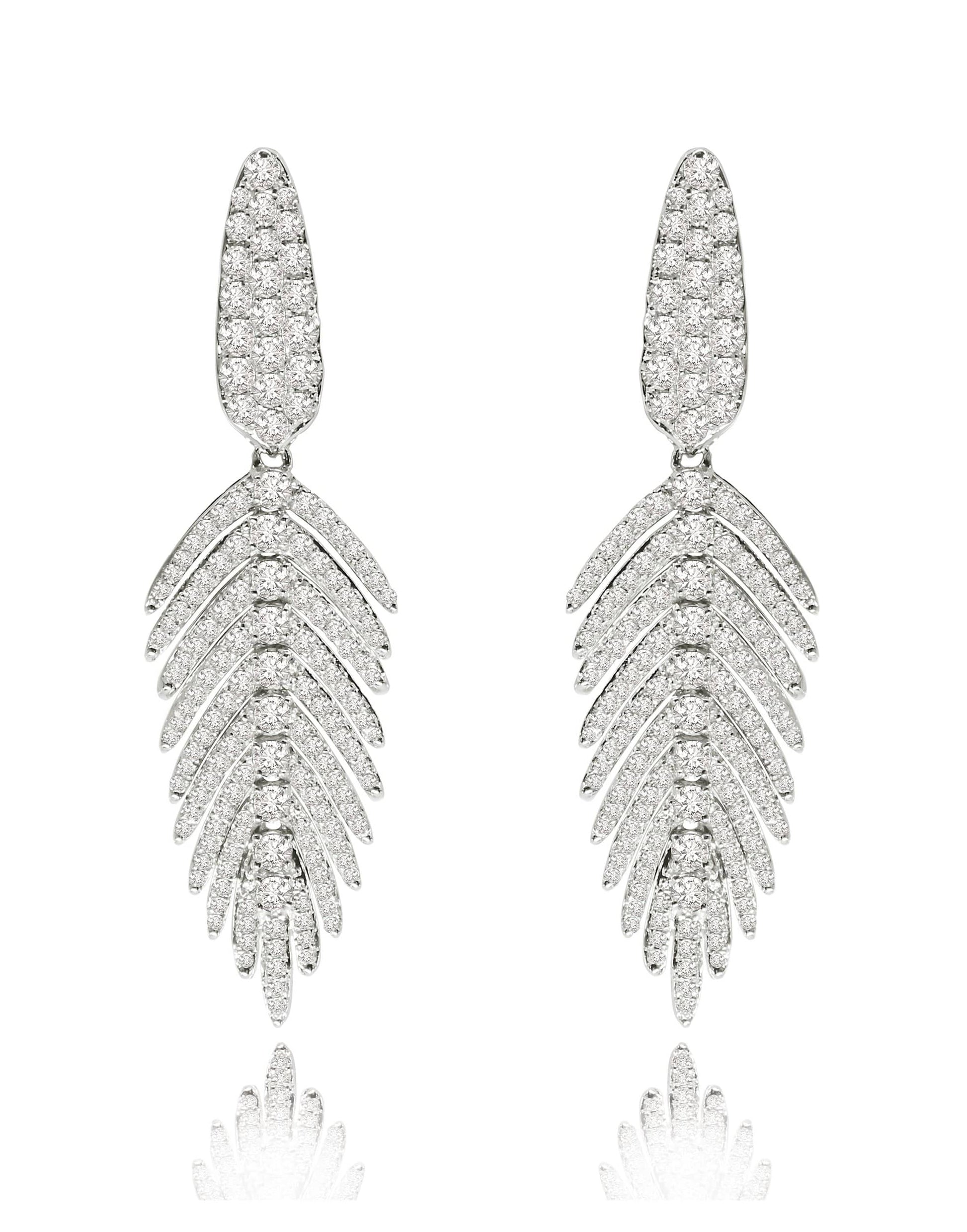 SUTRA-Diamond Feather Earrings - White Gold-WHITE GOLD