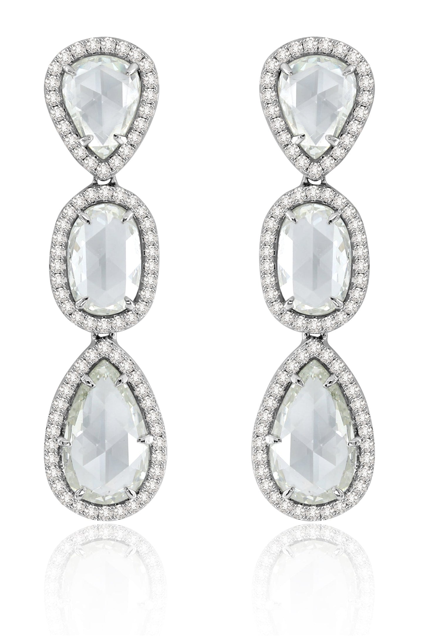 SUTRA-Rose Cut 3 Drop Diamond Earrings-WHITE GOLD