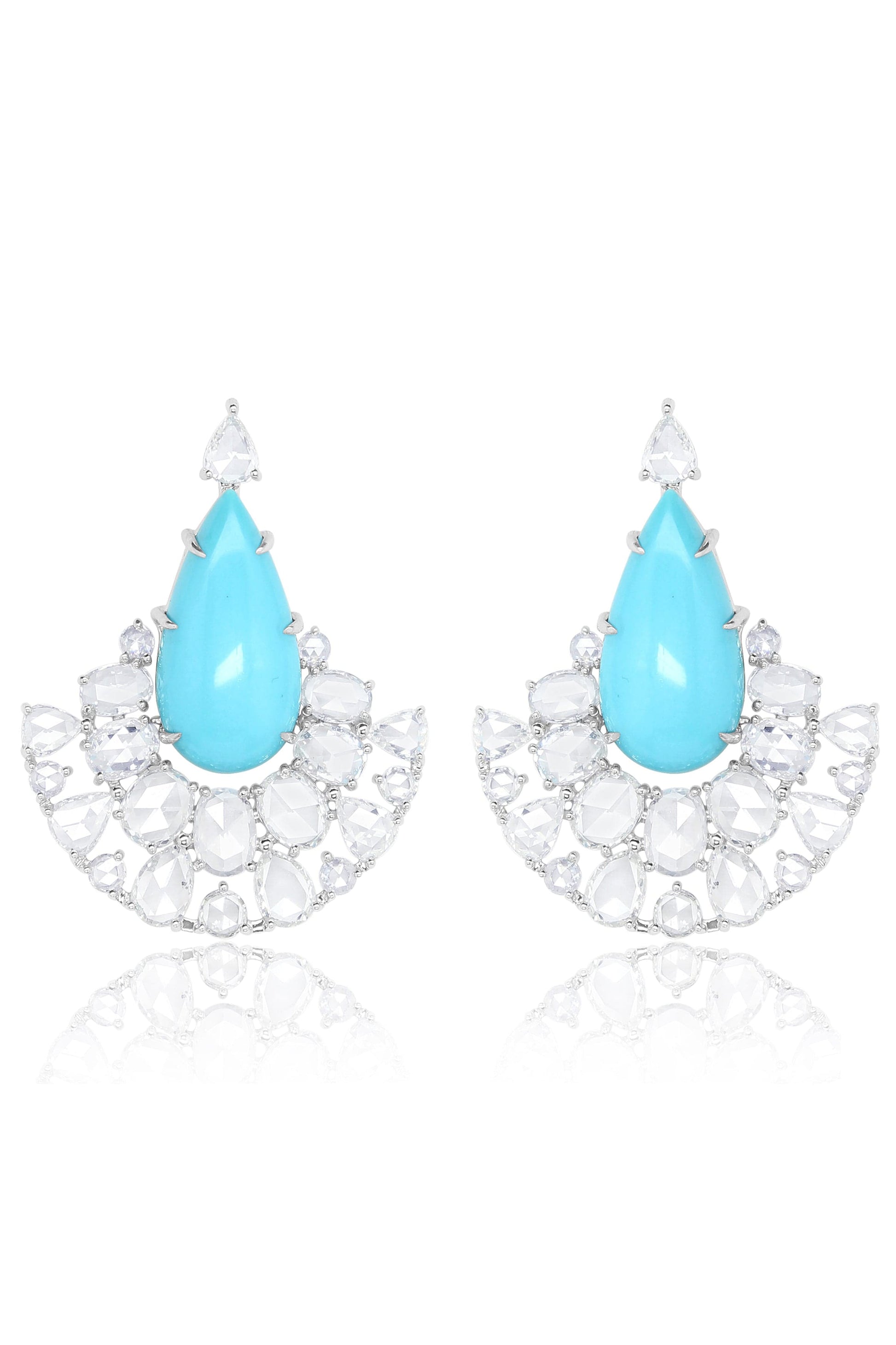 SUTRA-Turquoise and Diamond Earrings-WHITE GOLD