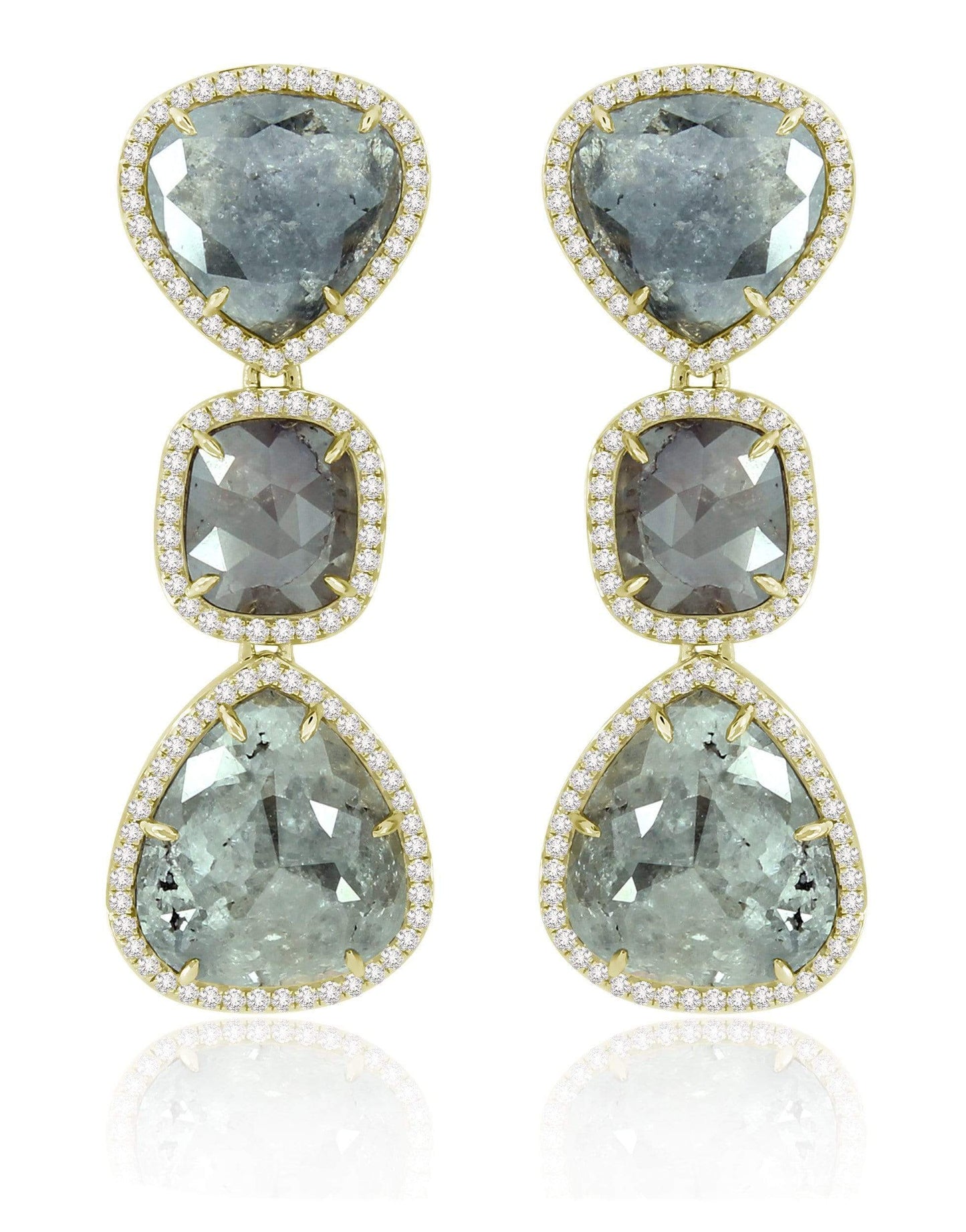 SUTRA-Triple Drop Rough Cut Diamond Earrings-YELLOW GOLD