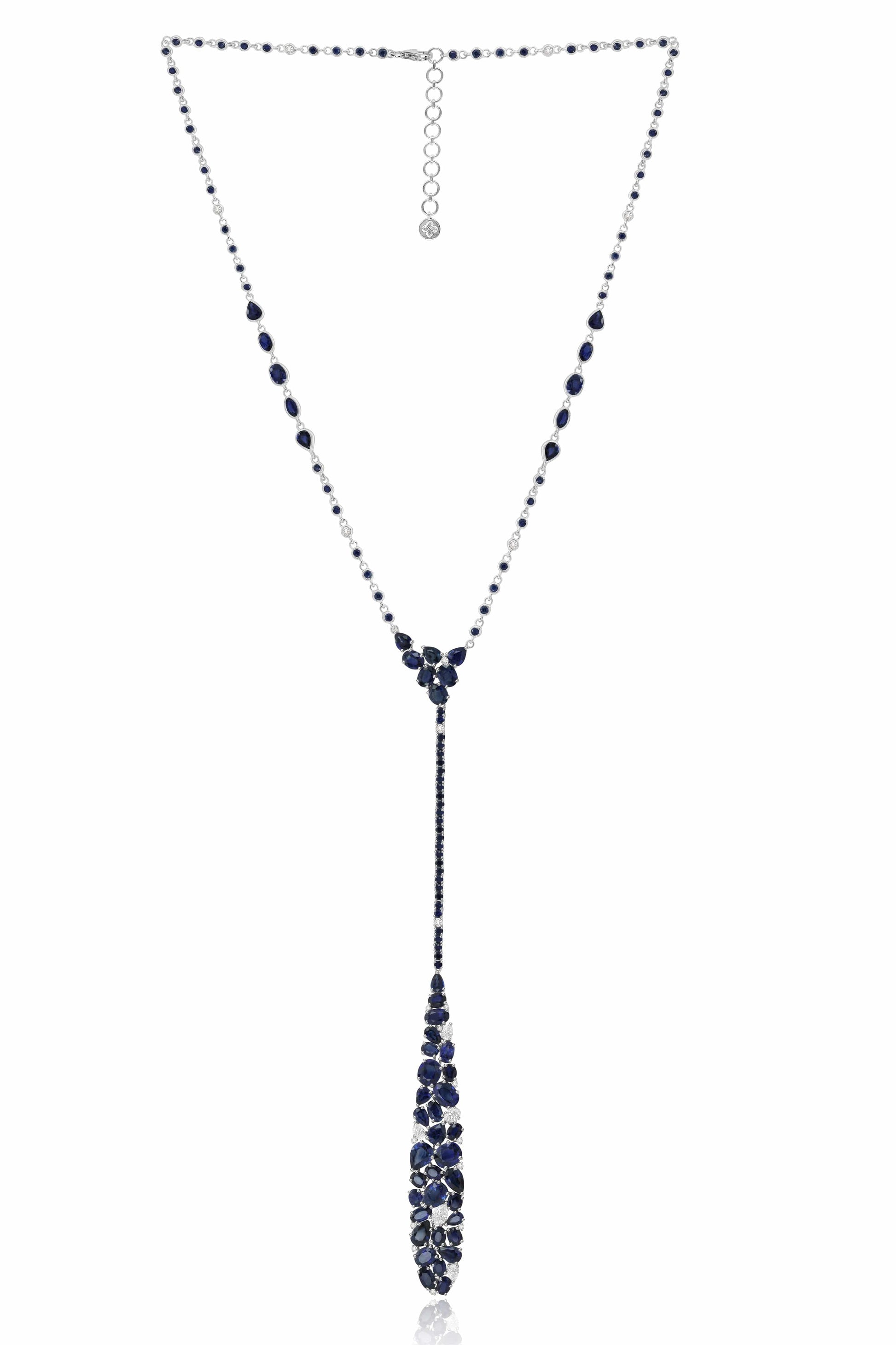 SUTRA-Mosaic Blue Sapphire Drop Necklace-WHITE GOLD
