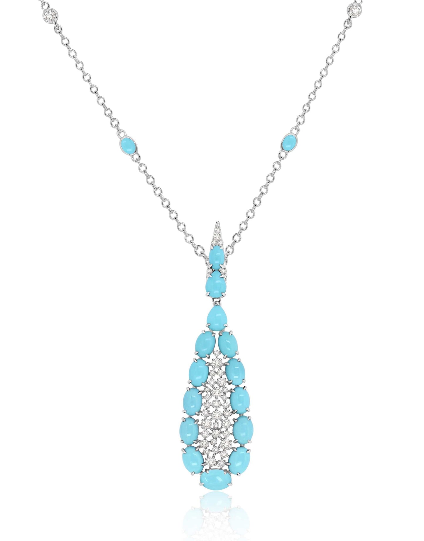 SUTRA-Turquoise & Diamond Pendant Necklace-WHITE GOLD