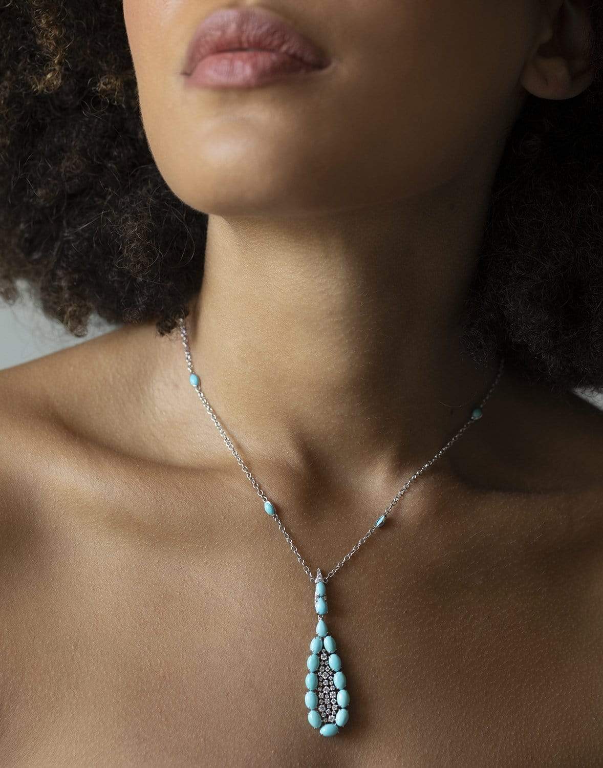 SUTRA-Turquoise & Diamond Pendant Necklace-WHITE GOLD