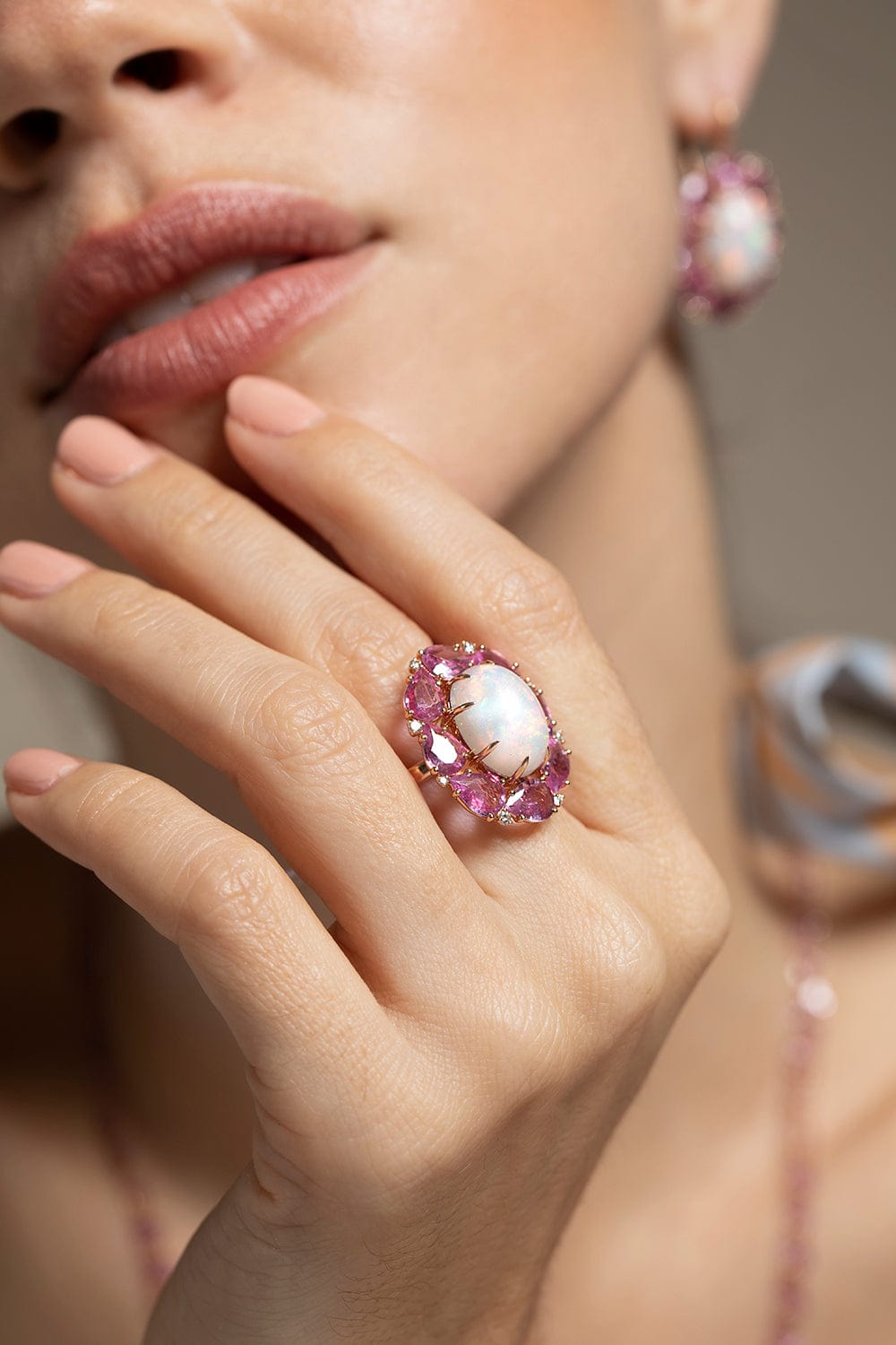 SUTRA-White Opal Pink Sapphire Ring-ROSE GOLD