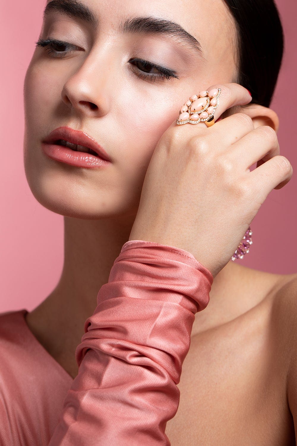 SUTRA-Vintage Angel Skin Coral Ring-ROSE GOLD