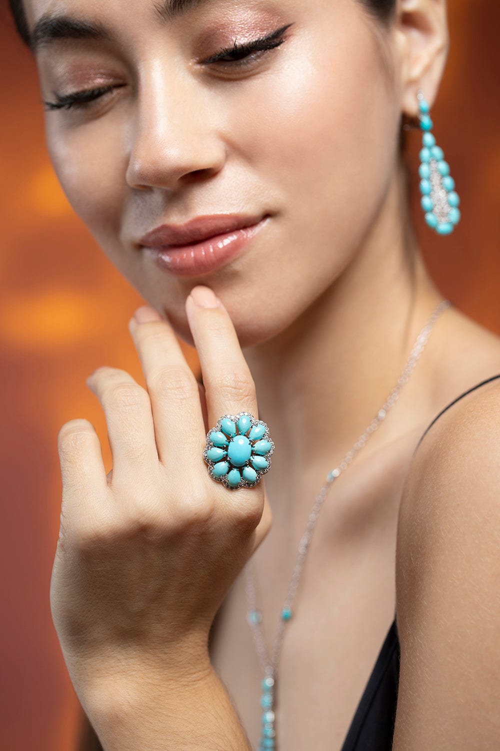 SUTRA-Turquoise Cluster Ring-WHITE GOLD