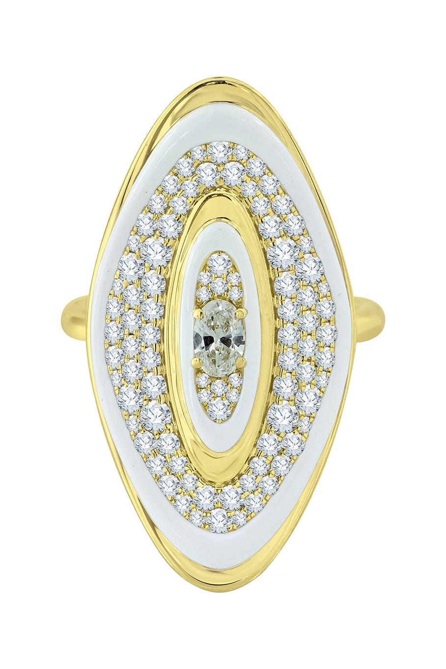 SUTRA-White Ceramic Diamond Ring-YELLOW GOLD