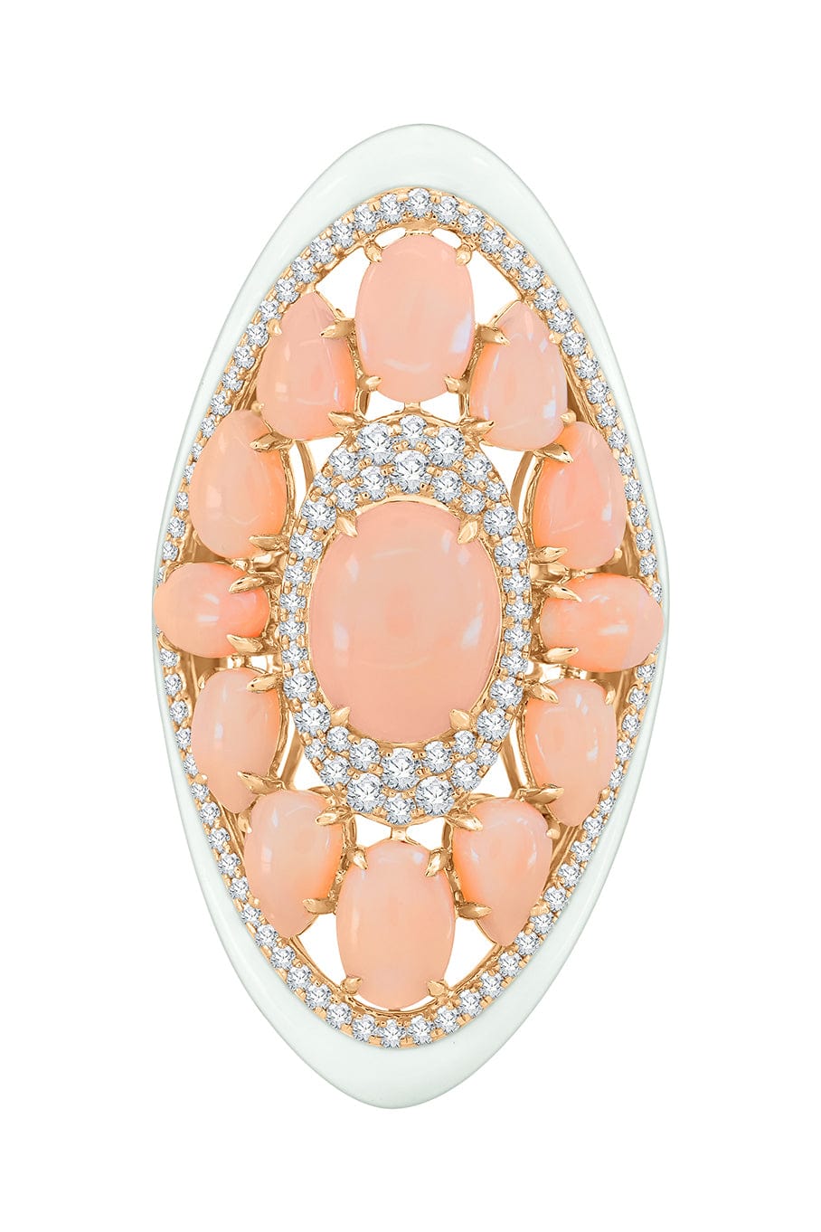 SUTRA-White Opal Pink Ceramic Ring-YELLOW GOLD