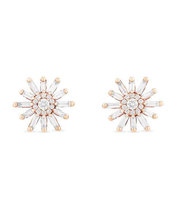 SUZANNE KALAN-Fireworks Baguette Diamond Flower Studs-ROSE GOLD