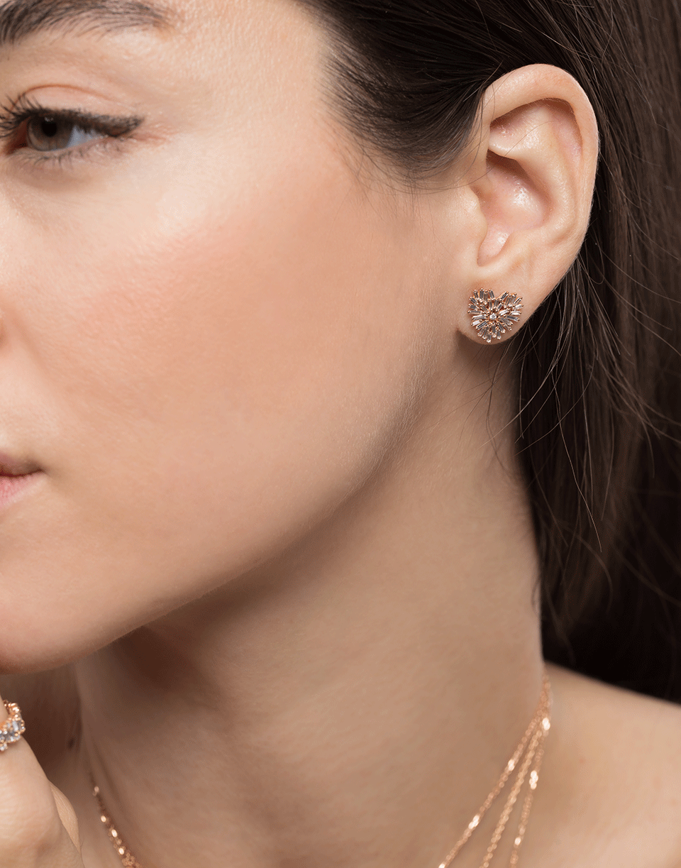 SUZANNE KALAN-Fireworks Baguette Diamond Heart Earrings-ROSE GOLD