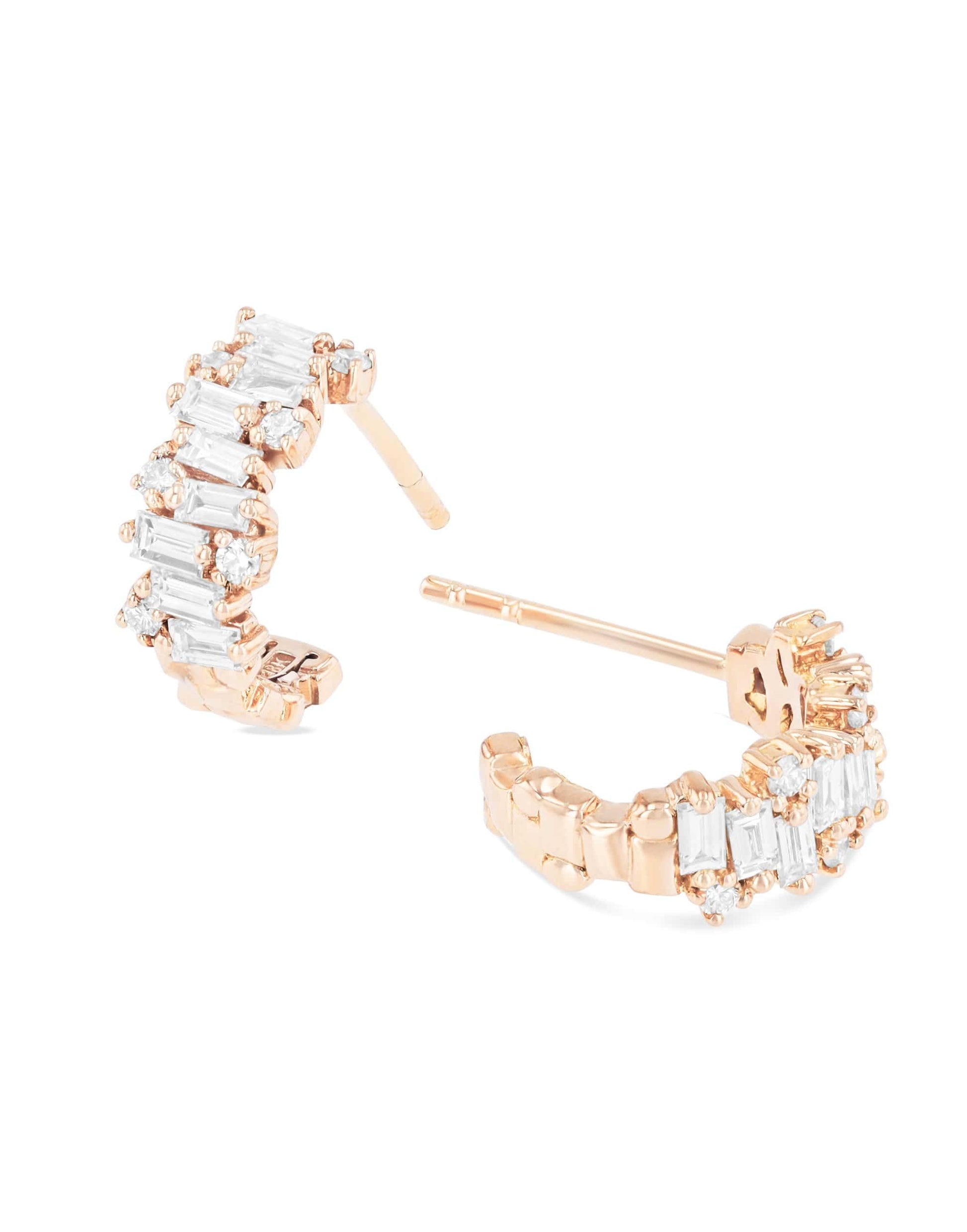 SUZANNE KALAN-Fireworks Diamond Hoop Earrings-ROSE GOLD