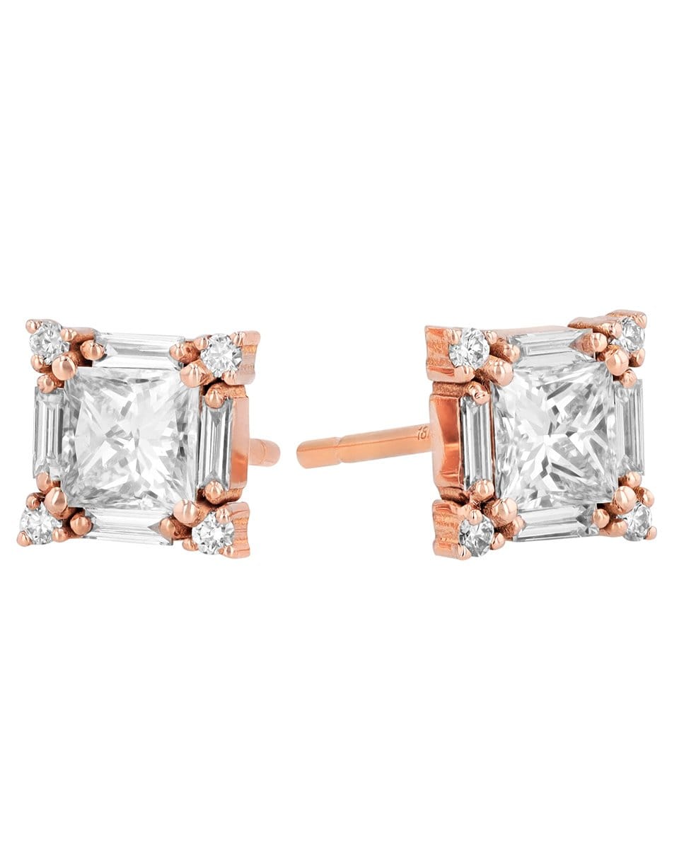 SUZANNE KALAN-Princess Cut Diamond Stud Earrings-ROSE GOLD