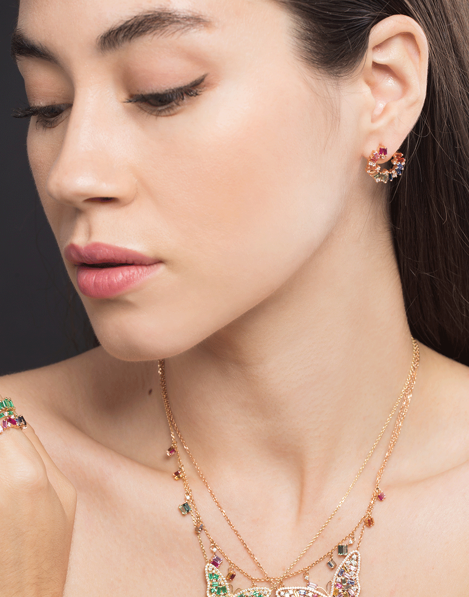 SUZANNE KALAN-Rainbow Sapphire Spiral Earrings-ROSE GOLD