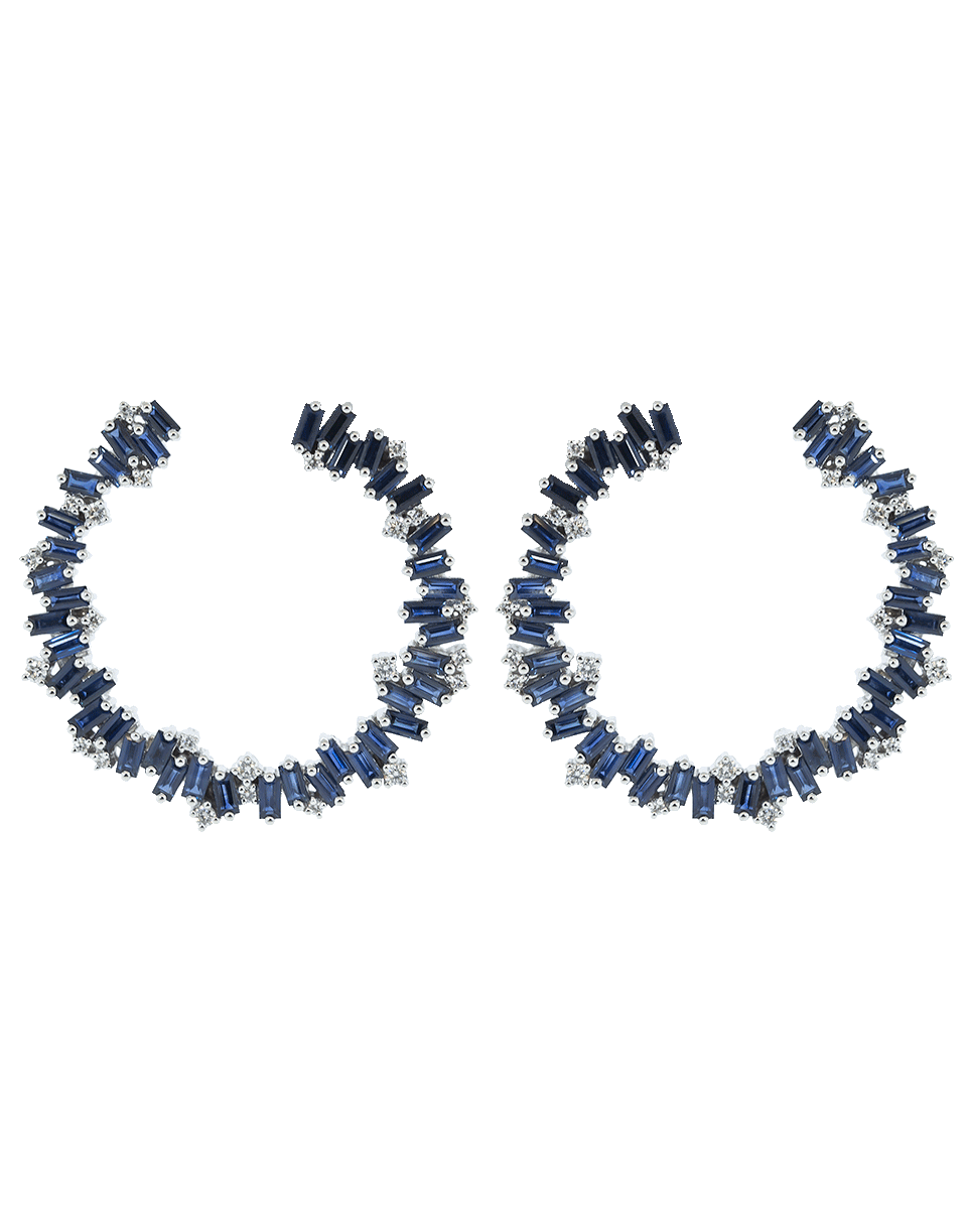 SUZANNE KALAN-Blue Sapphire Spiral Hoop Earrings-WHITE GOLD