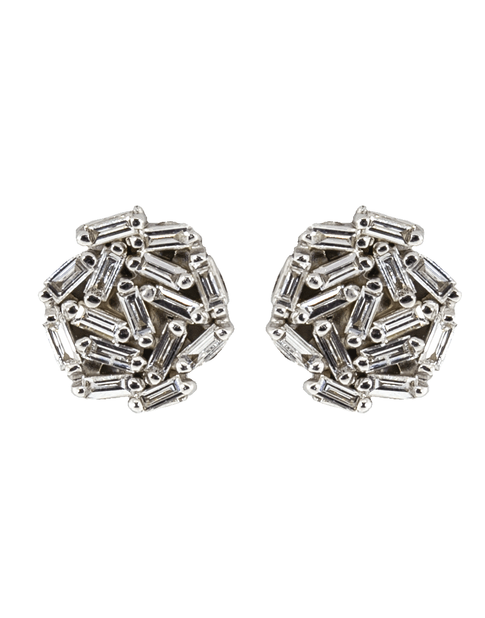 SUZANNE KALAN-Diamond Baguette Round Stud Earrings-WHITE GOLD