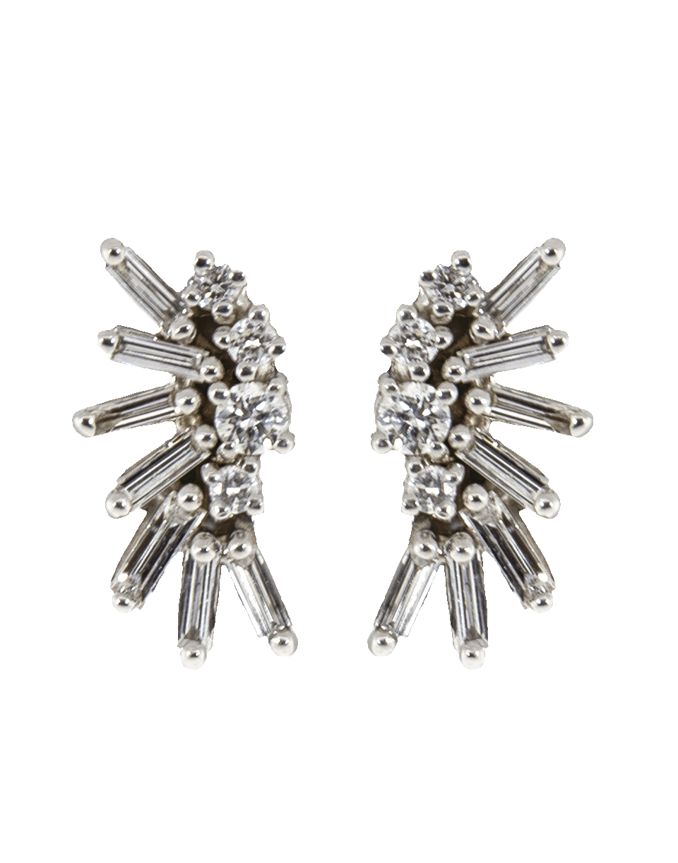 SUZANNE KALAN-Diamond Baguette Stud Earrings-WHITE GOLD