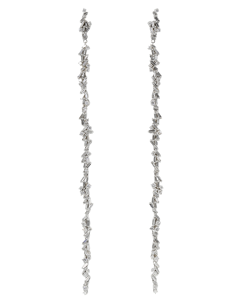 SUZANNE KALAN-Long Stick Diamond Baguette Earrings-WHITE GOLD