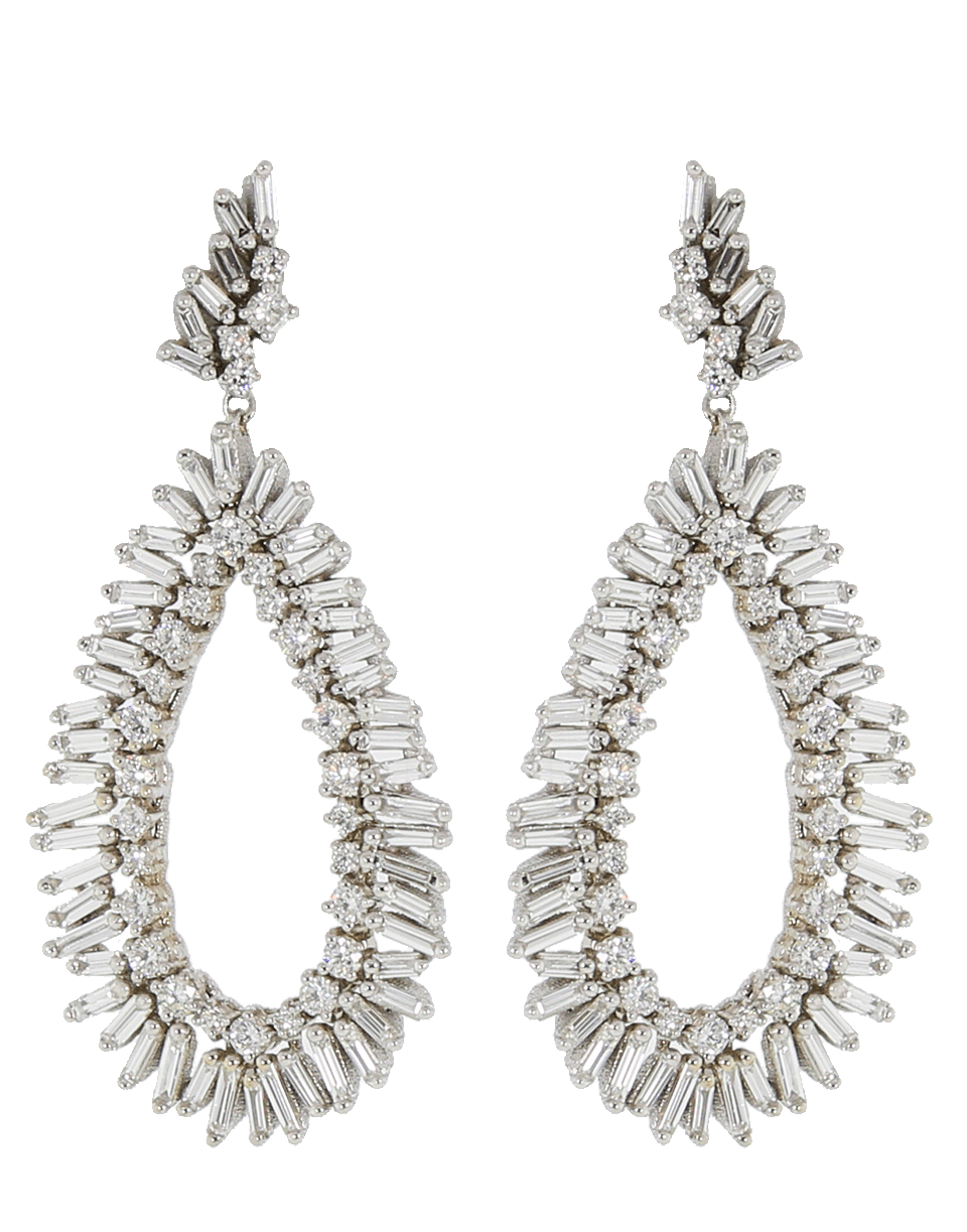 SUZANNE KALAN-Pear Shape Diamond Baguette Earrings-WHITE GOLD