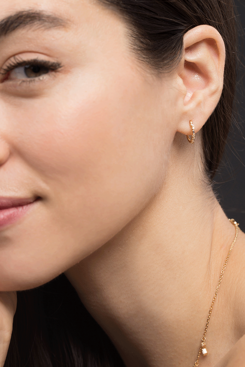SUZANNE KALAN-Diamond Baguette Round Earrings-YELLOW GOLD