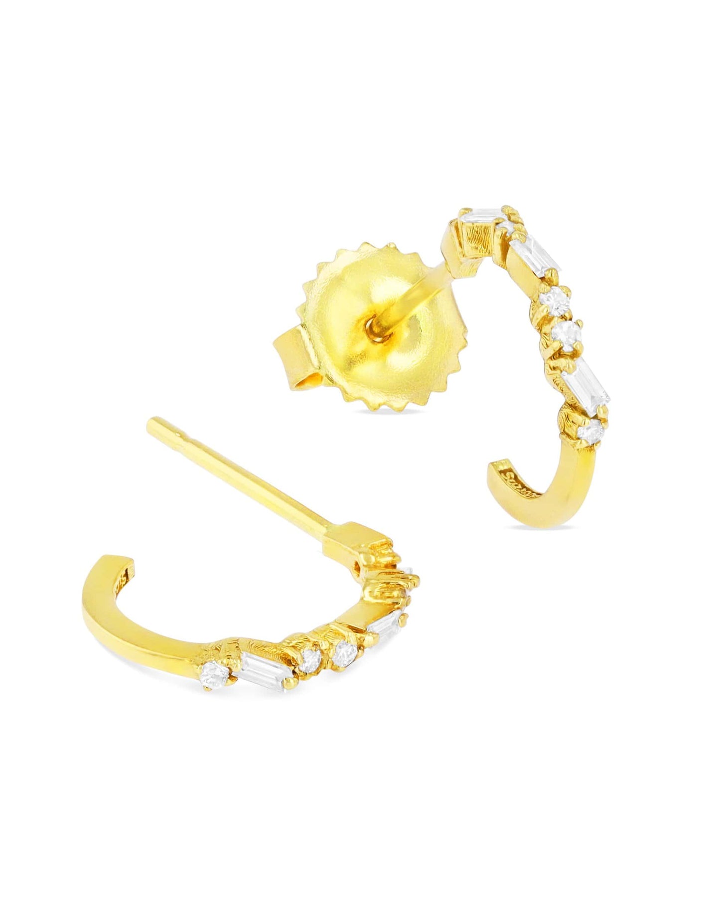 SUZANNE KALAN-Diamond Baguette Round Earrings-YELLOW GOLD