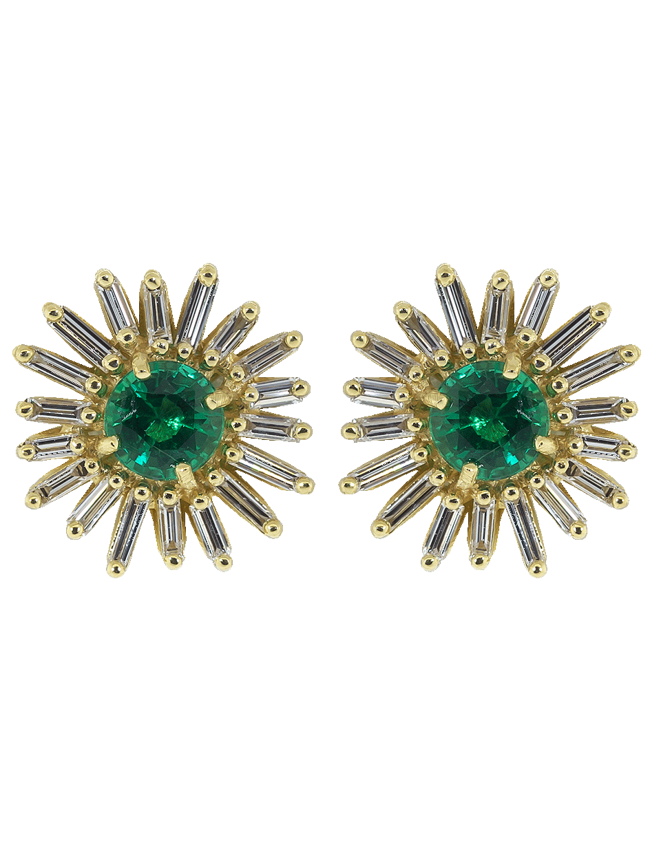 SUZANNE KALAN-Emerald Diamond Flower Studs-YELLOW GOLD