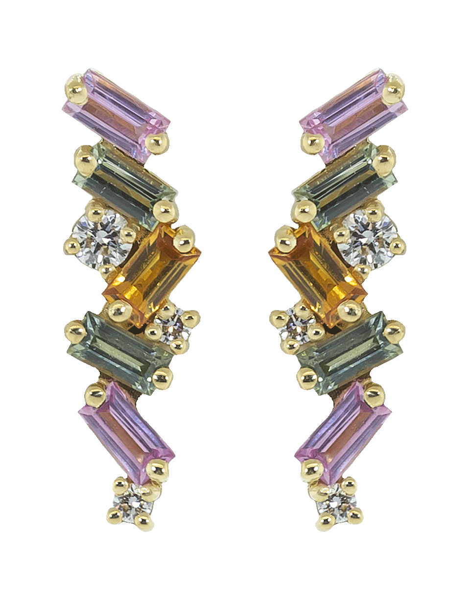 SUZANNE KALAN-Pink and Green Sapphire Stud Earrings-YELLOW GOLD