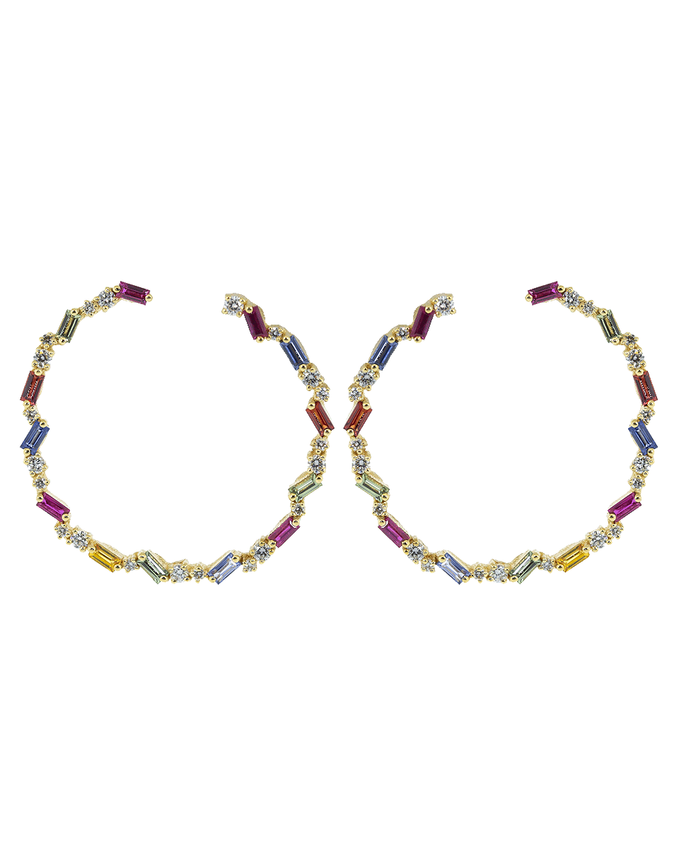 SUZANNE KALAN-Rainbow Sapphire Sideways Hoops-YELLOW GOLD