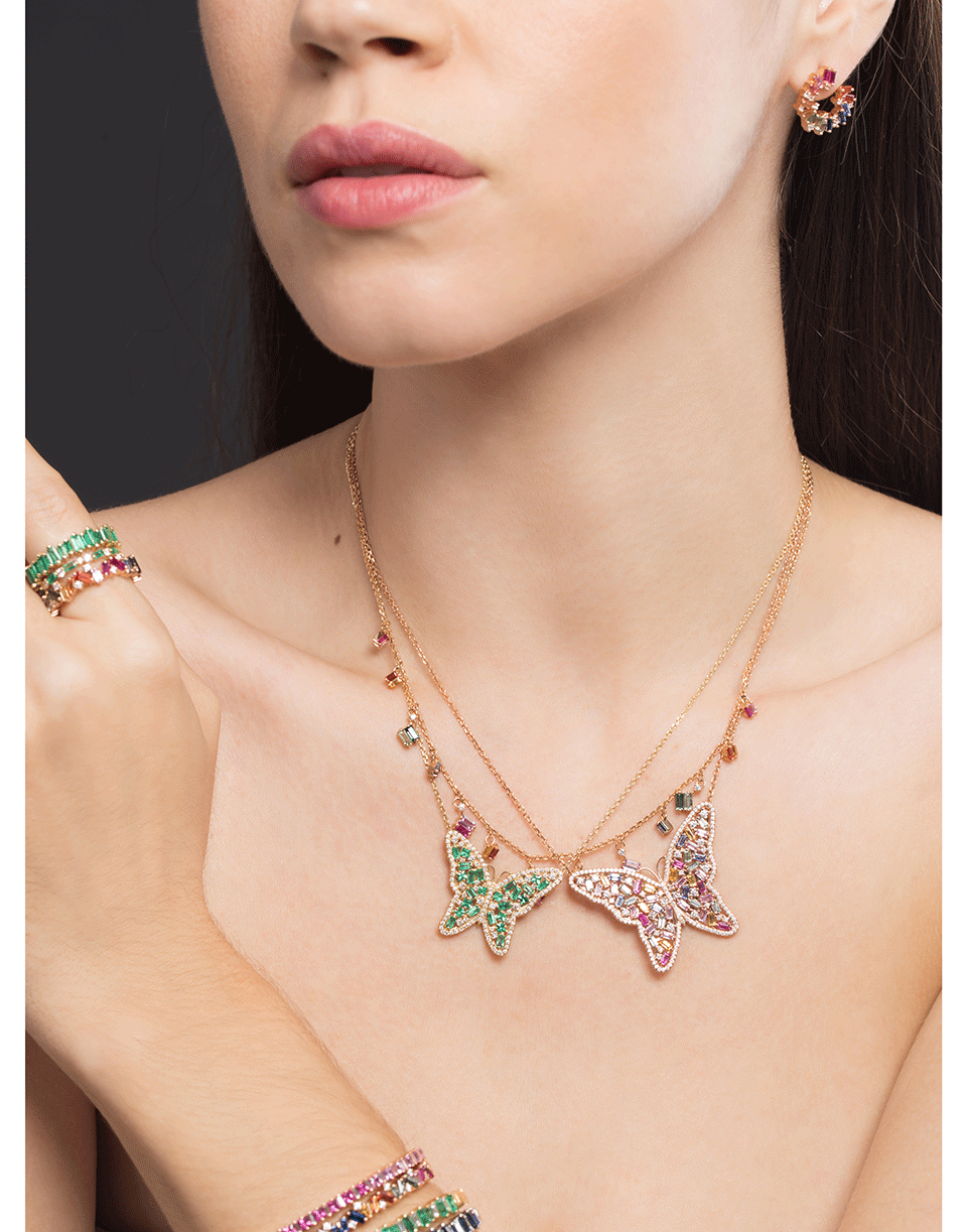 SUZANNE KALAN-Large Rainbow Sapphire Butterfly Necklace-ROSE GOLD
