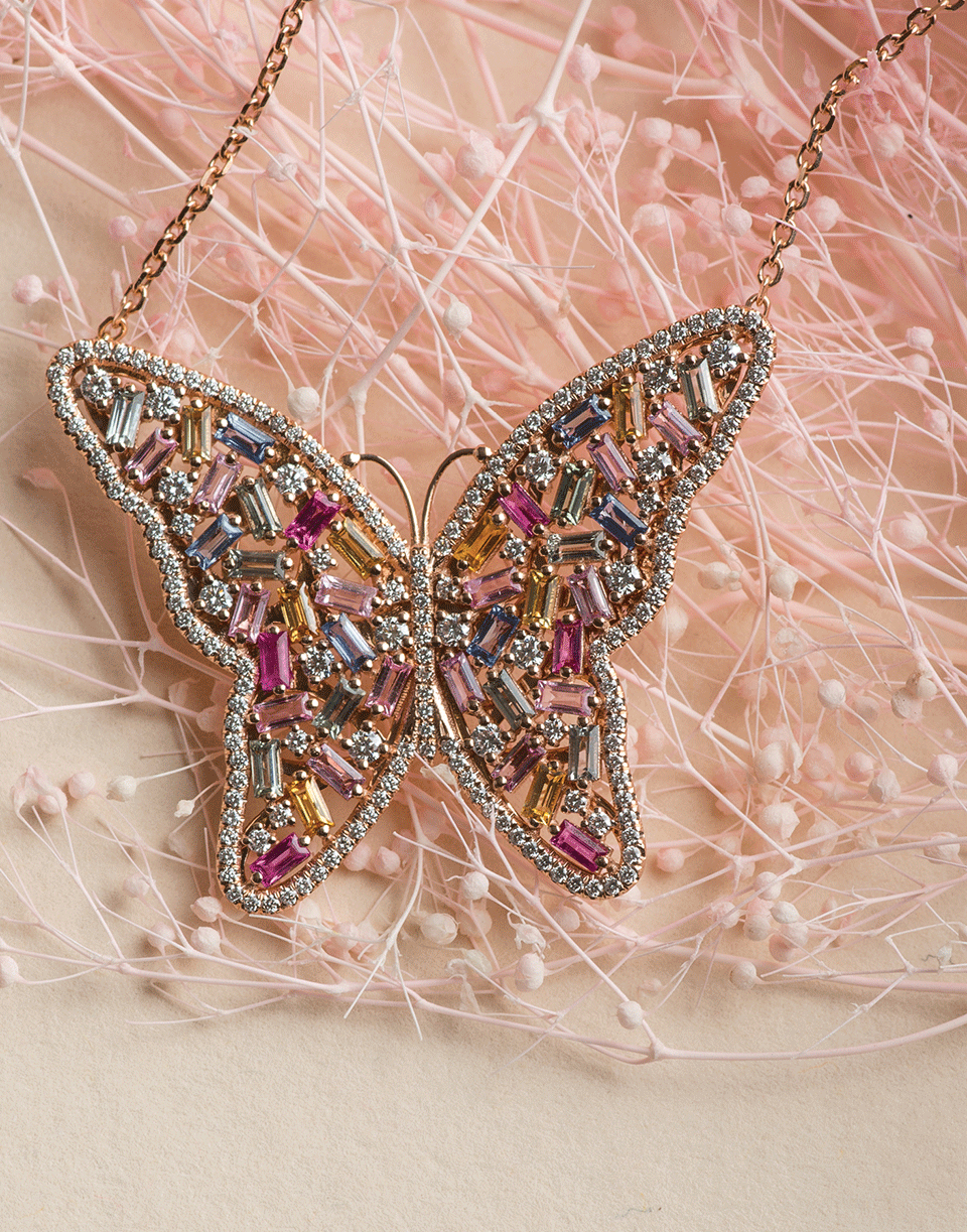 SUZANNE KALAN-Large Rainbow Sapphire Butterfly Necklace-ROSE GOLD