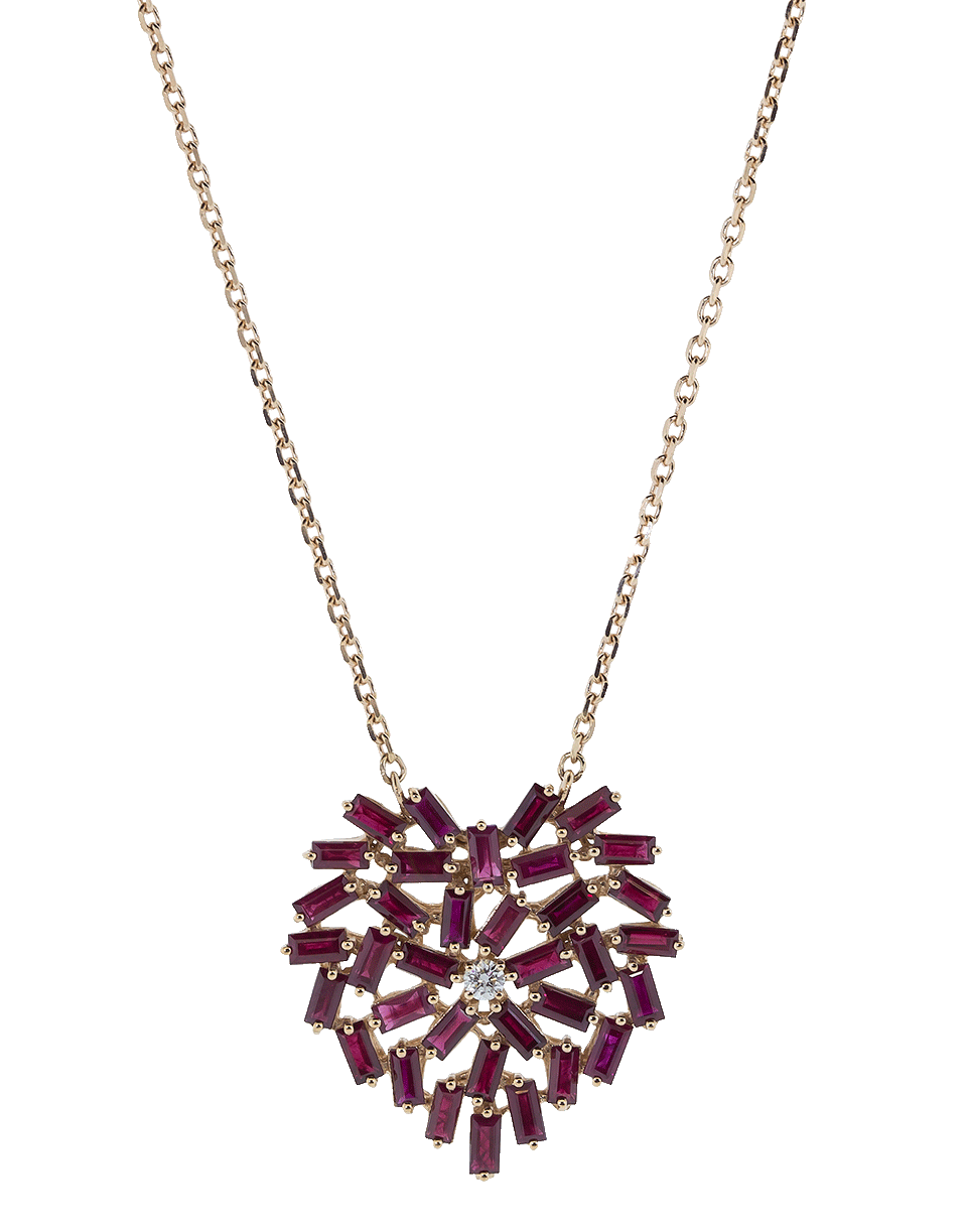 SUZANNE KALAN-Medium Ruby Heart Pendant Necklace-ROSE GOLD