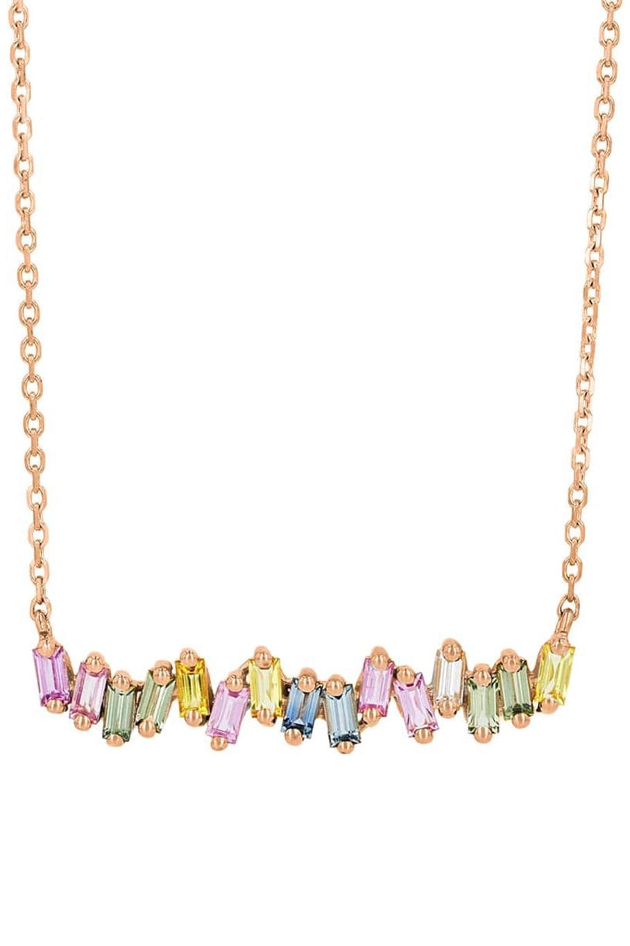 SUZANNE KALAN-Pastel Sapphire and Diamond Bar Necklace - Rose Gold-ROSE GOLD
